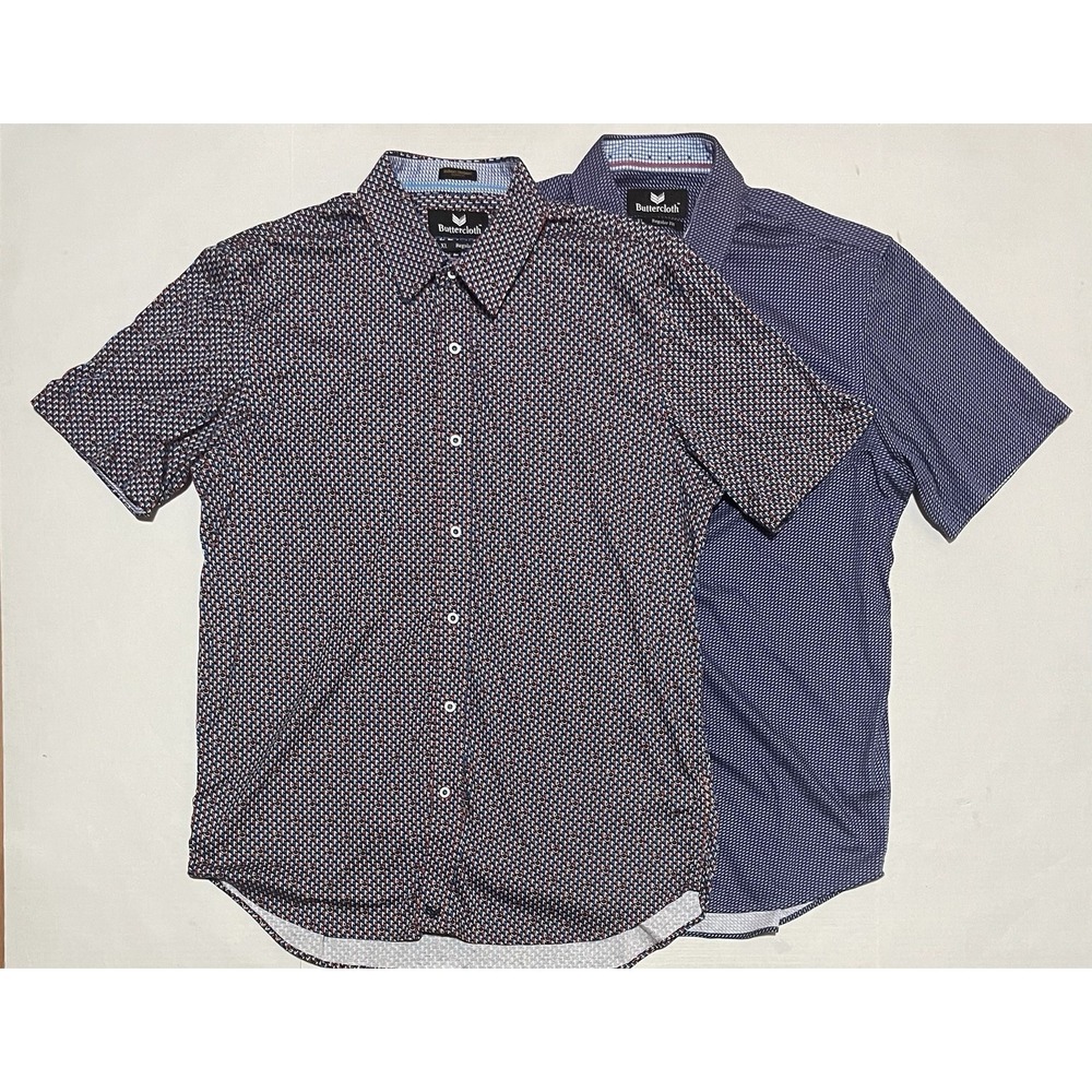 Lot Of 2 Butter Cloth Shirt Size XL Mens Button Up Short Sleeve Geometric AOP